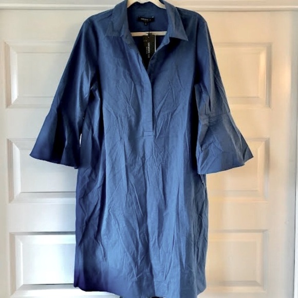 NWT LAFAYETTE 148 NY Lunella Bell-Sleeve Shift Dress Periwinkle L MSRP $398 - Picture 2 of 4